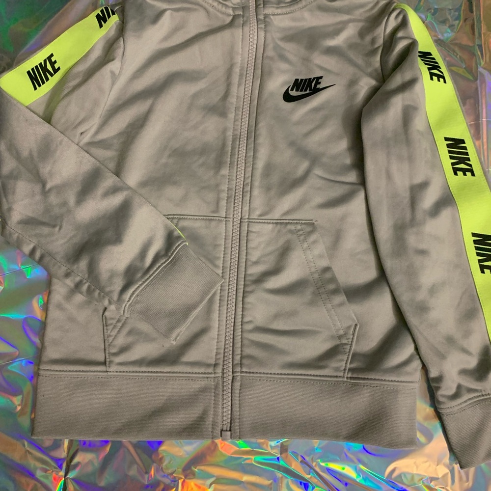 Nike Kids Jacket in Gray with Neon Yellow Stripes
